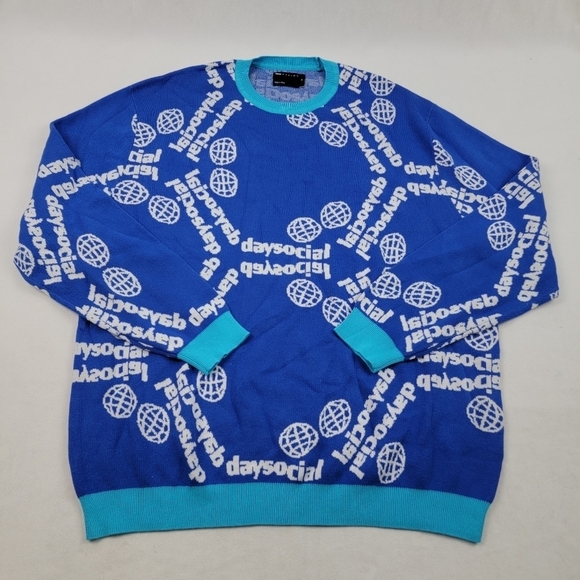 NWOT Asos knit oversized all over day social print sweater - Picture 4 of 7